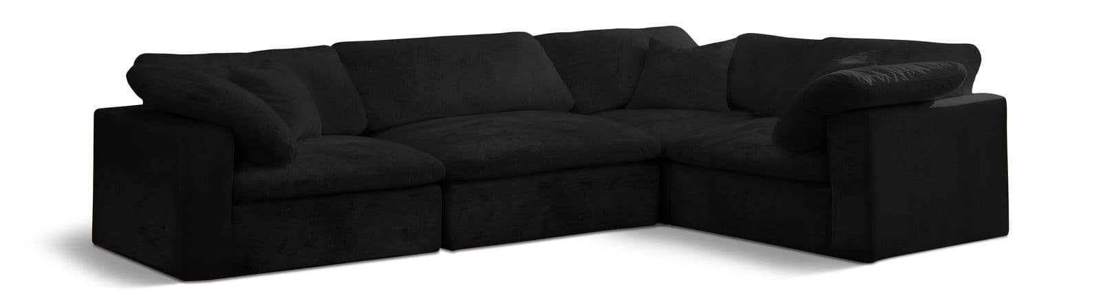 Florence 119" Black Velvet Upholstered Overstuffed Fiber Filled Comfort Sectional, 4-Piece (Style 2)