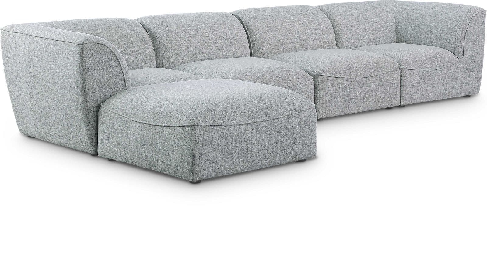 Greer 142" Grey Linen Textured Fabric Upholstered Sectional, 5-Piece