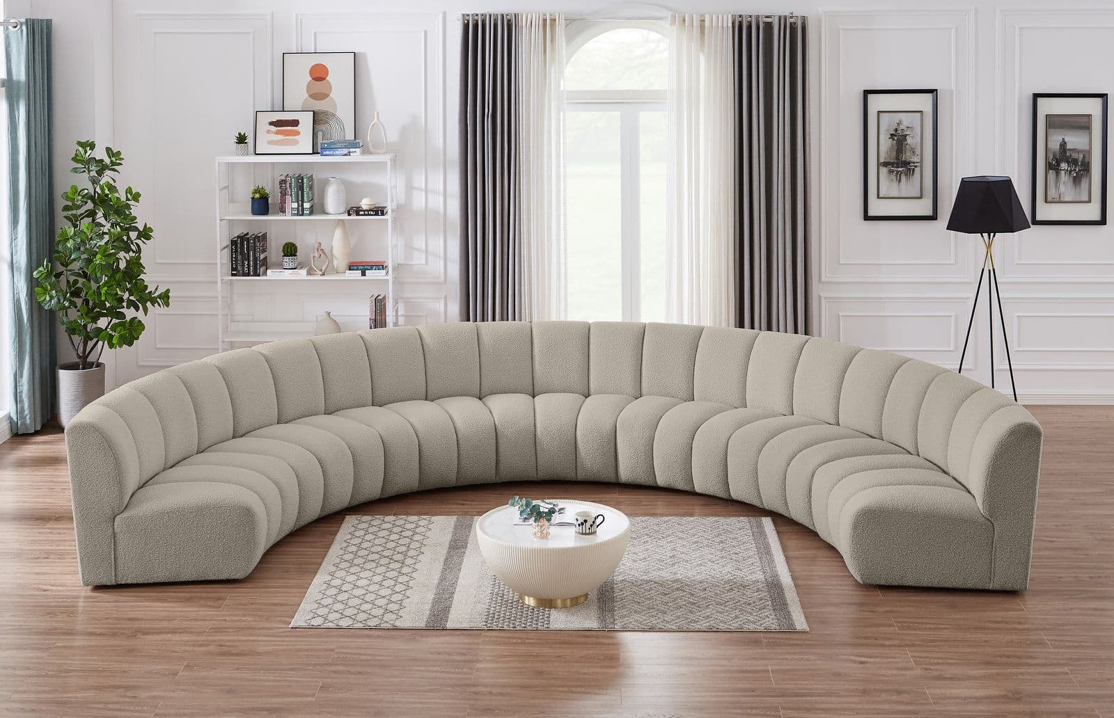 Isolde 178" Brown Boucle Fabric Upholstered Sectional, 7-Piece