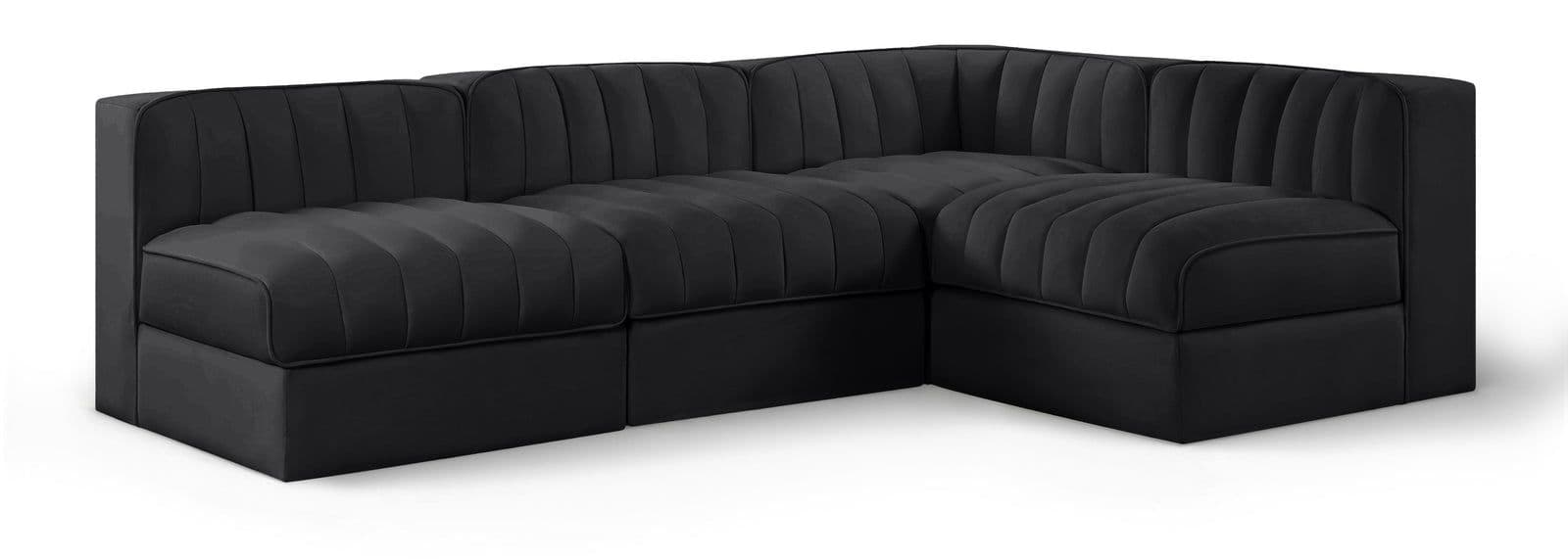 Talia Black Velvet Performance Fabric Upholstered Sectional, 4-Piece