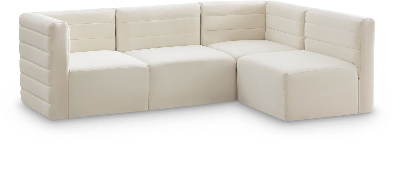 Opal 95" Cream Velvet Upholstered Comfort Sectional, 4-Piece