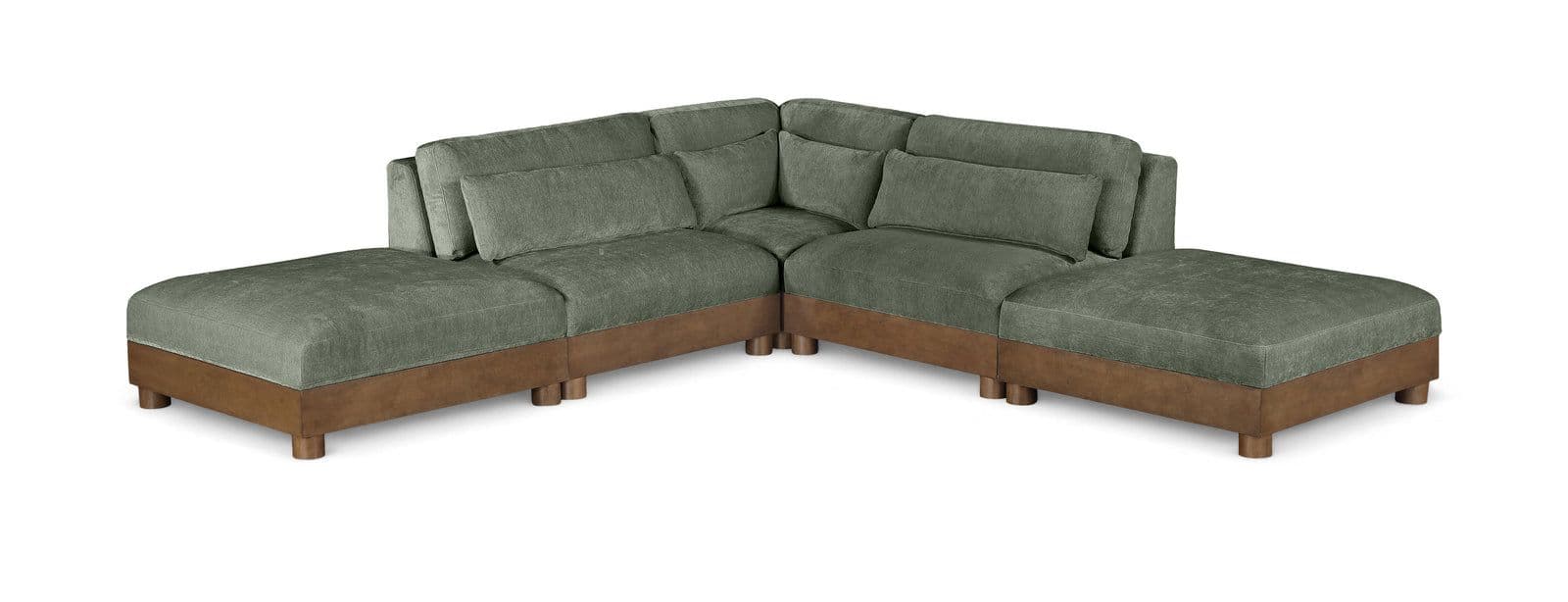 Kira 120" Green Chenille Fabric Upholstered Sectional, 5-Piece (Style 2)