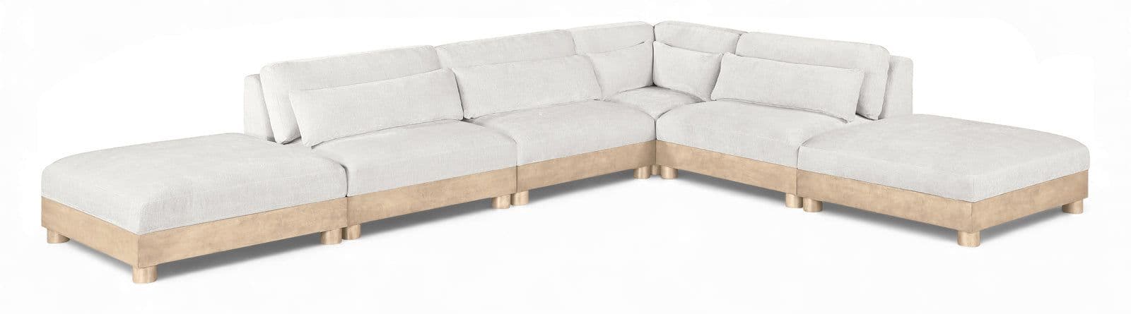 Kira 160" Cream Chenille Fabric Upholstered Modular Sectional, 6-Piece