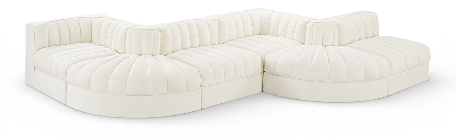Talia Cream Velvet Performance Fabric Upholstered Sectional, 6-Piece (Style 6)