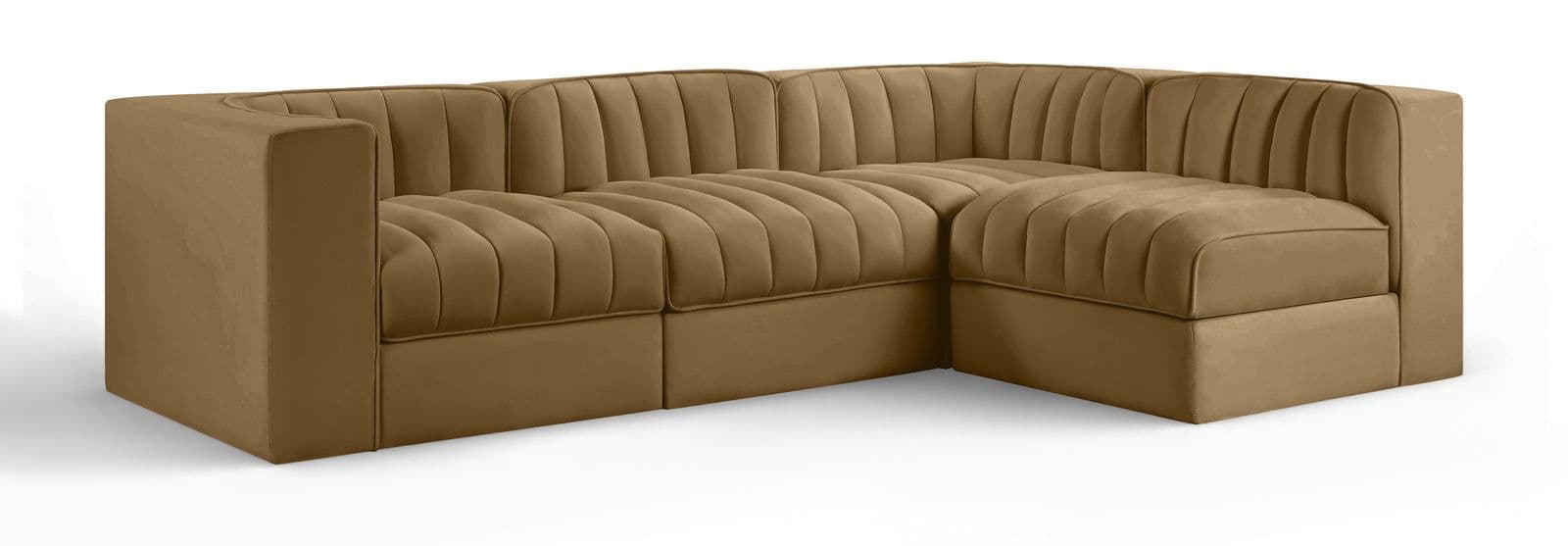 Talia Saddle Velvet Performance Fabric Upholstered Sectional, 4-Piece (Style 2)