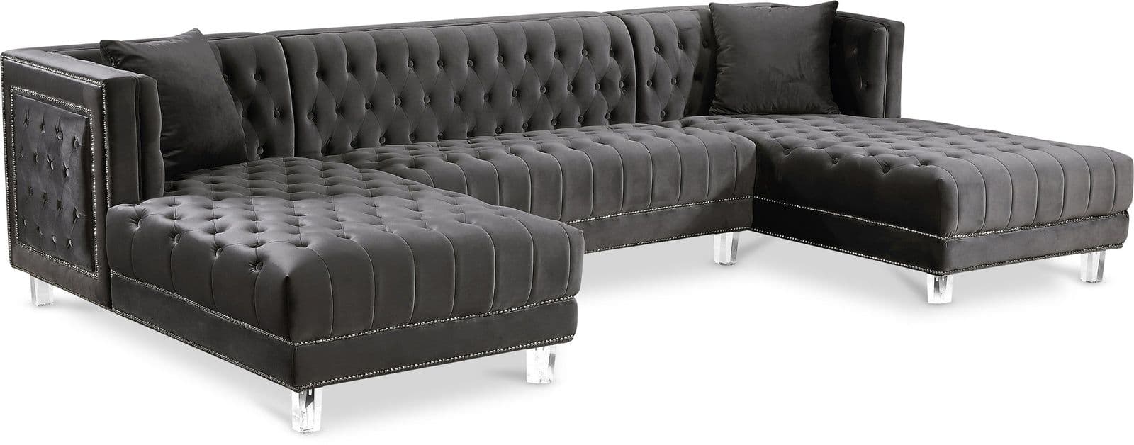 Laurel 127" Grey Velvet Upholstered Sectional, 3-Piece
