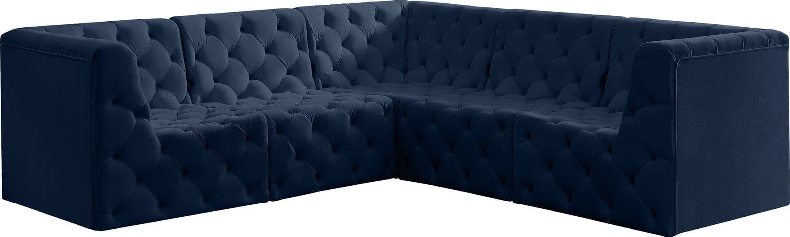 Faye 99" Navy Velvet Upholstered Sectional, 5-Piece