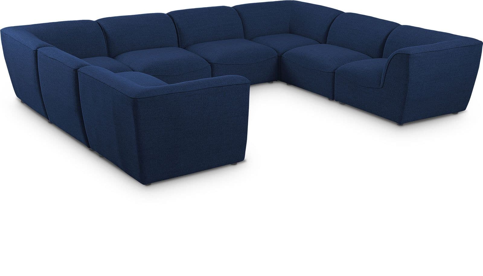Greer 142" Navy Linen Textured Fabric Upholstered Sectional, 8-Piece