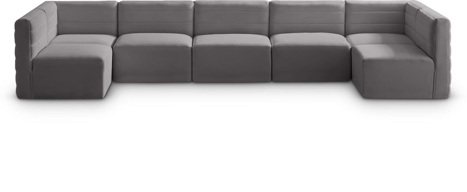 Opal 157" Grey Velvet Upholstered Comfort Sectional, 7-Piece