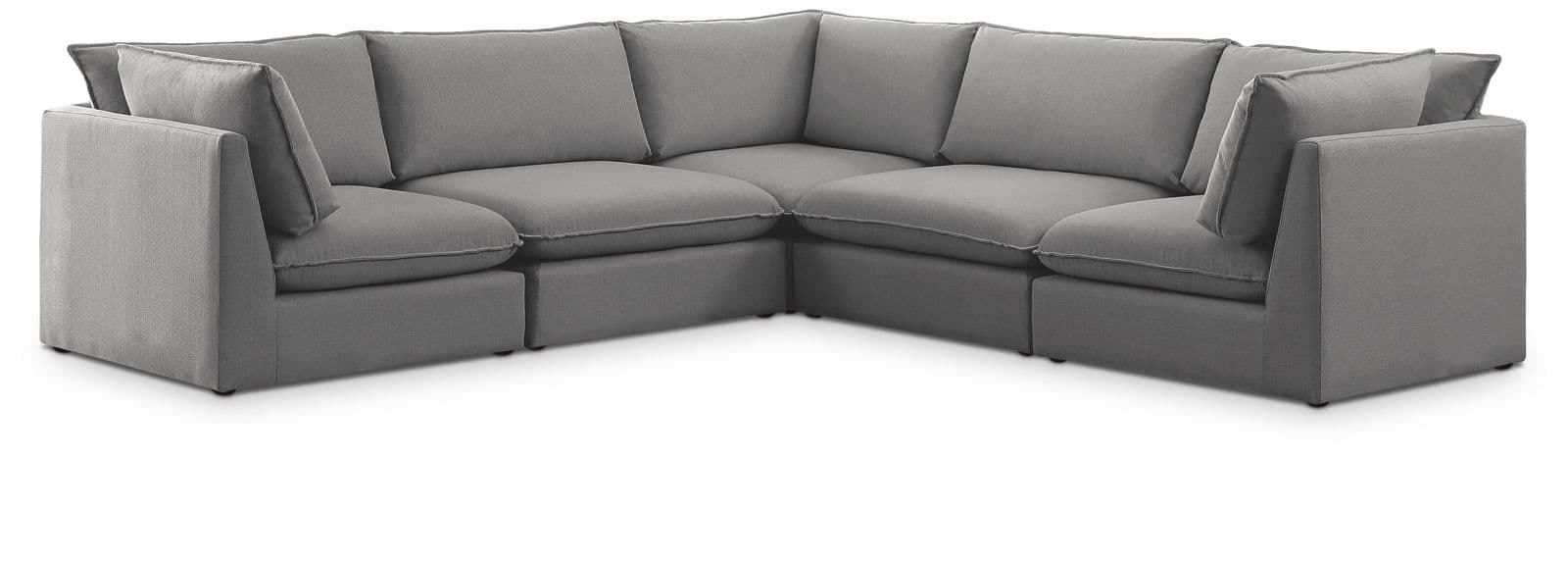 Linden 120" Grey Linen Textured Fabric Upholstered Sectional, 5-Piece (Style 2)
