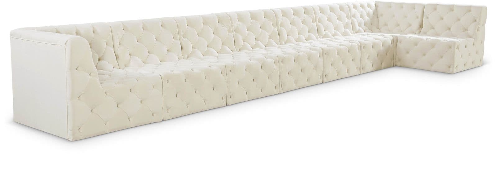 Faye 215" Cream Velvet Upholstered Sectional, 8-Piece