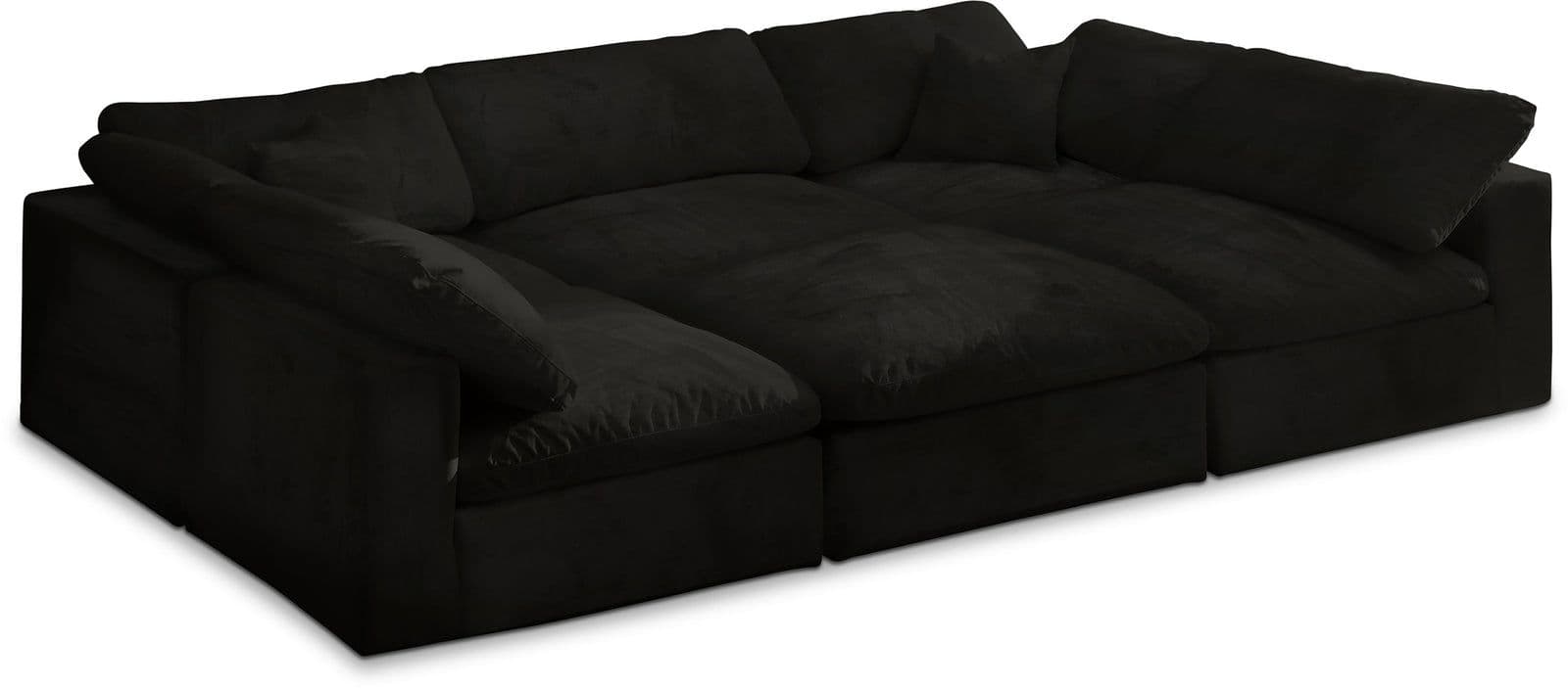 Florence 119" Black Velvet Upholstered Overstuffed Fiber Filled Comfort Sectional, 6-Piece