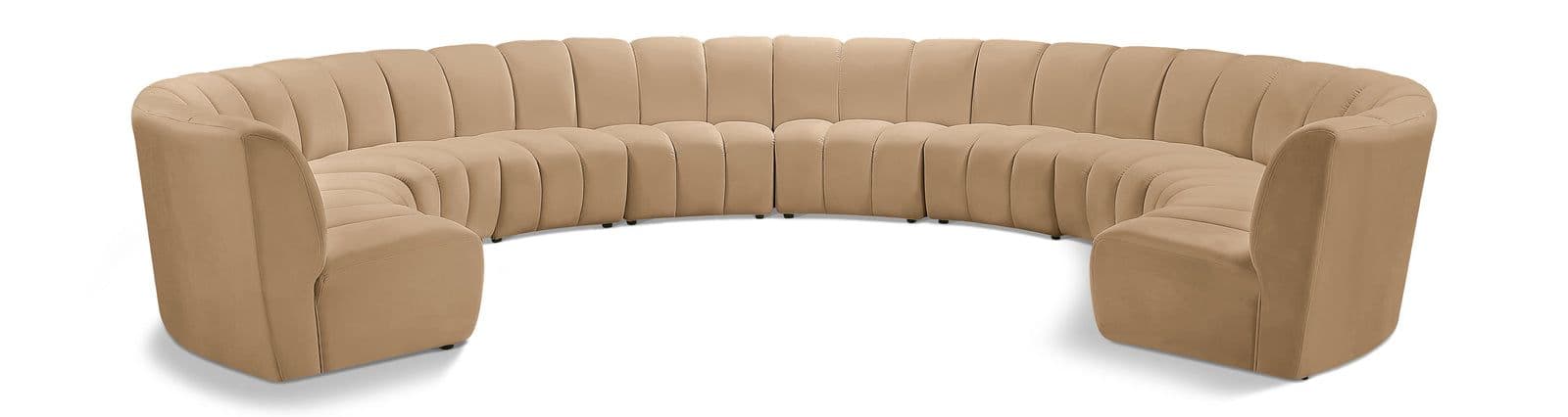 Isolde 183" Camel Velvet Upholstered Sectional, 10-Piece
