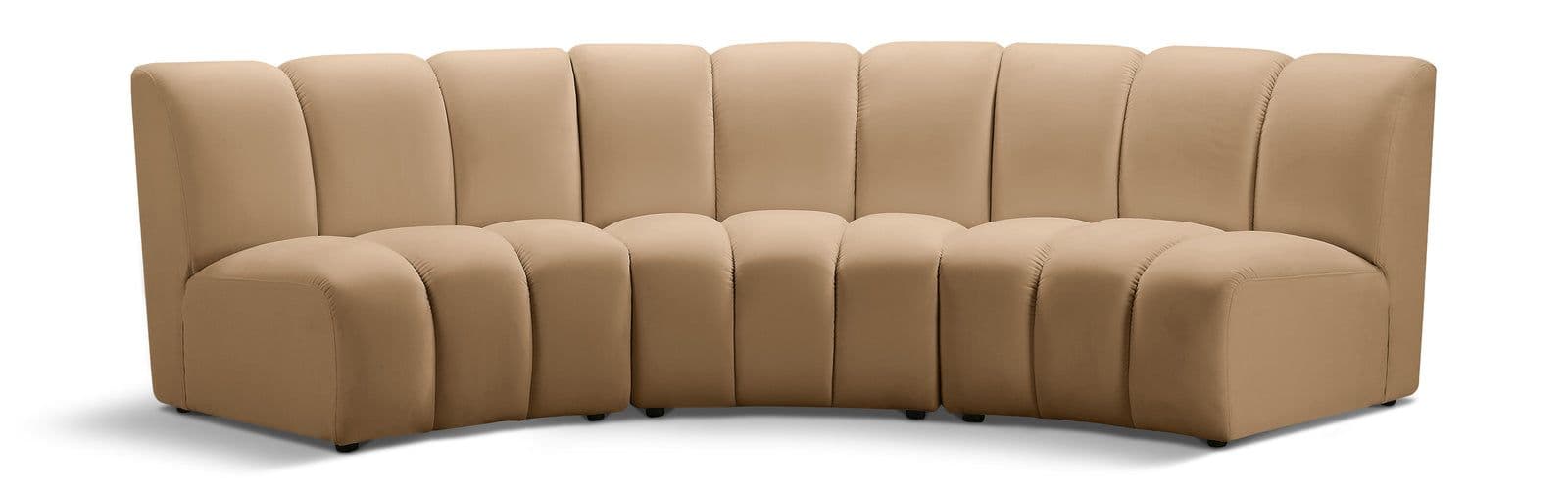 Isolde 119" Camel Velvet Upholstered Sectional, 3-Piece