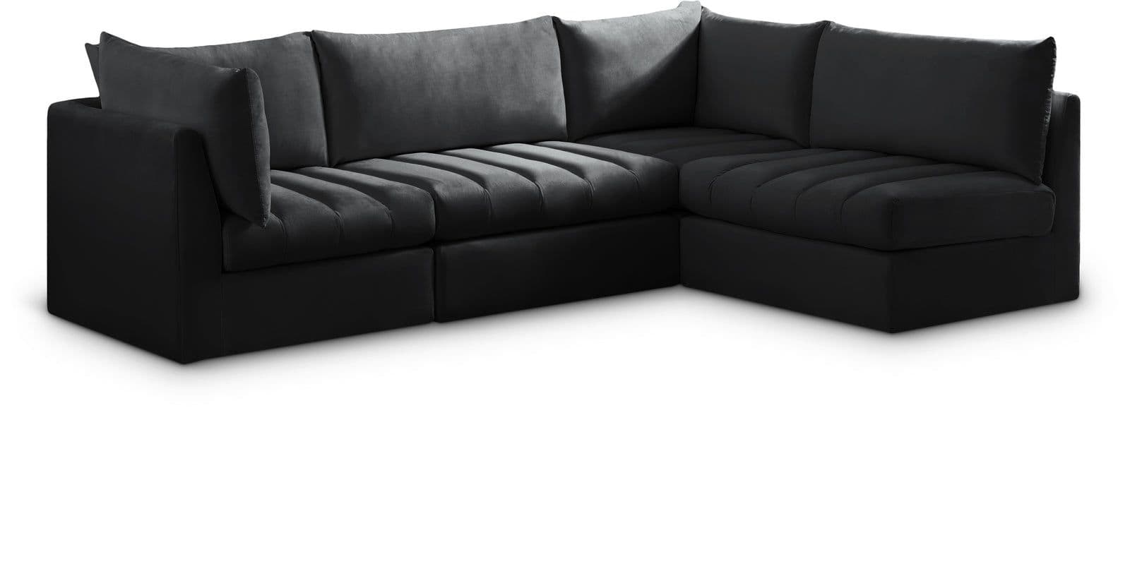 Rowan 103" Black Velvet Upholstered Sectional, 4-Piece