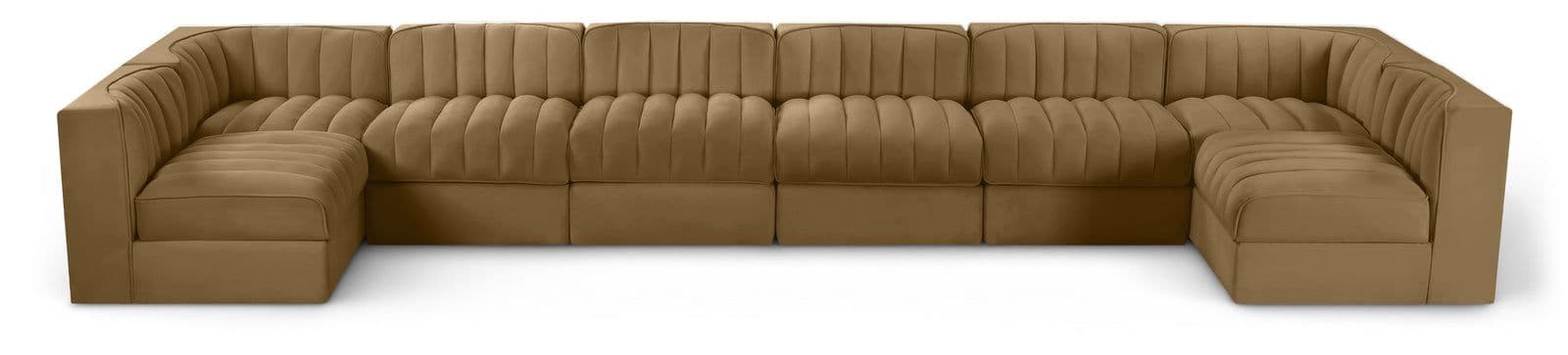 Talia Saddle Velvet Performance Fabric Upholstered Sectional, 8-Piece