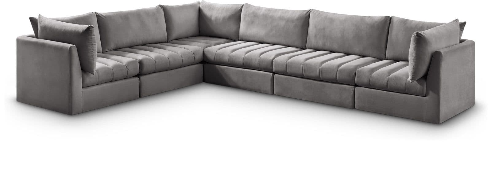Rowan 140" Grey Velvet Upholstered Sectional, 6-Piece