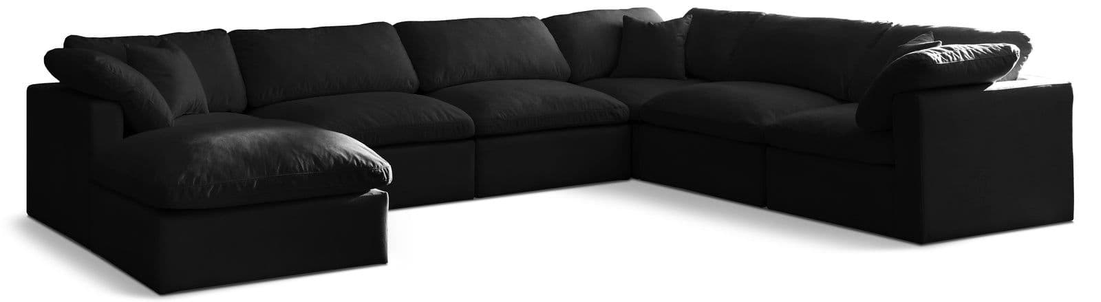 Selene 140" Black Velvet Upholstered Standard Comfort Sectional, 7-Piece