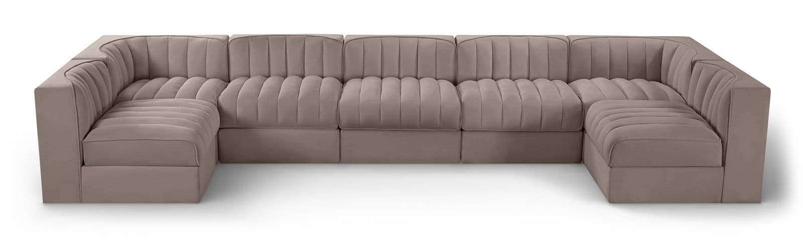 Talia Taupe Velvet Performance Fabric Upholstered Sectional, 7-Piece (Style 2)