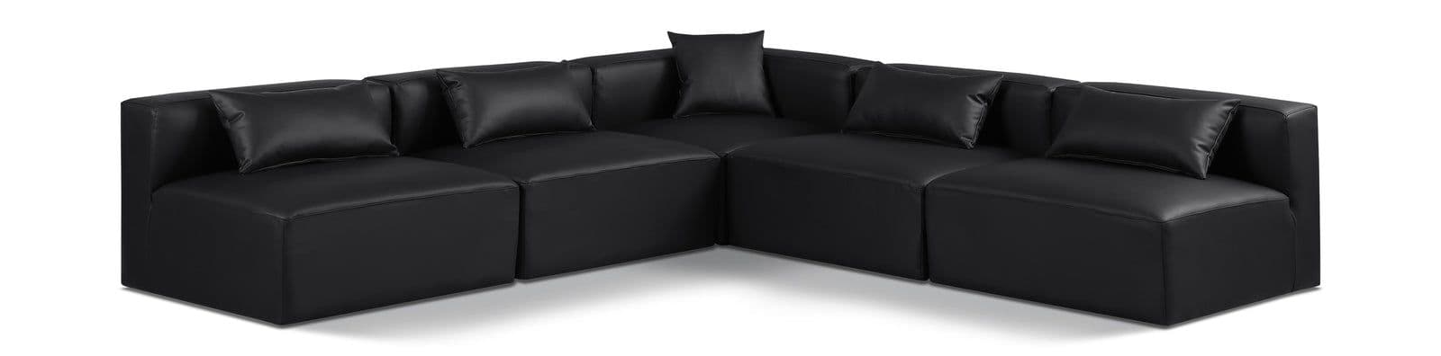 Farrah 108" Black Vegan Leather Upholstered Sectional, 5-Piece