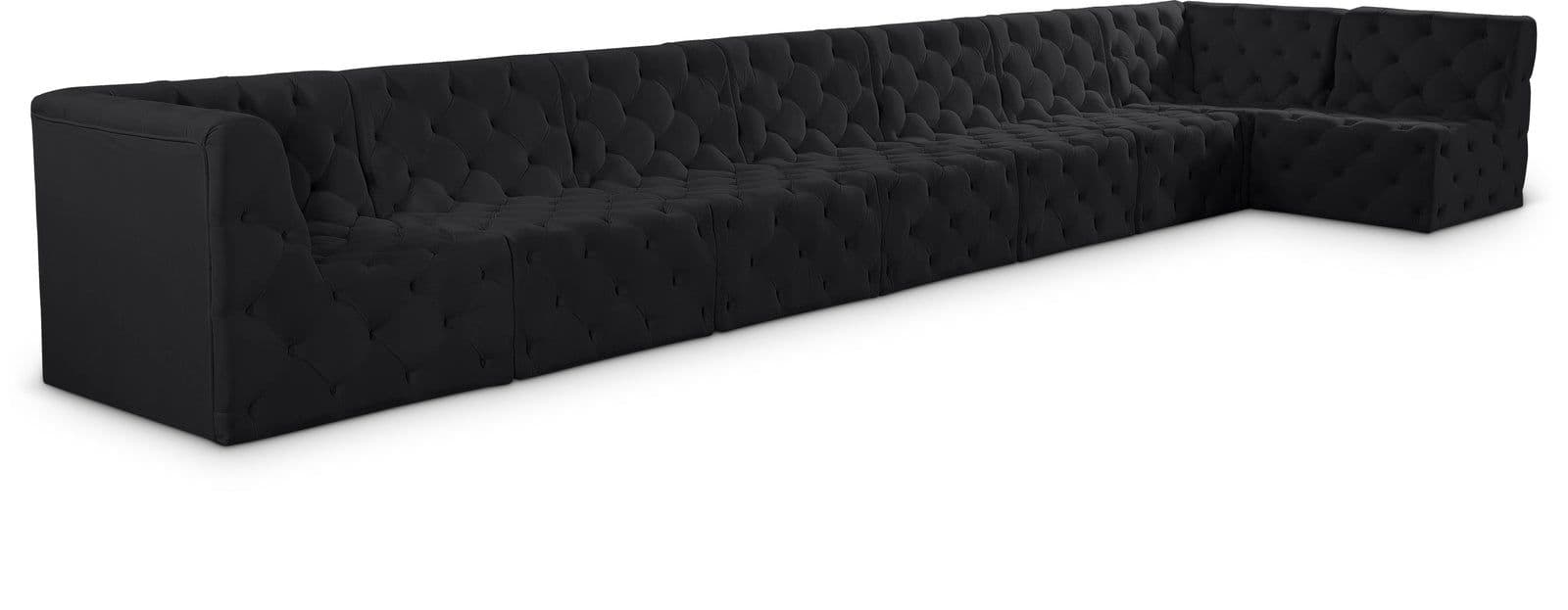 Faye 215" Black Velvet Upholstered Sectional, 8-Piece