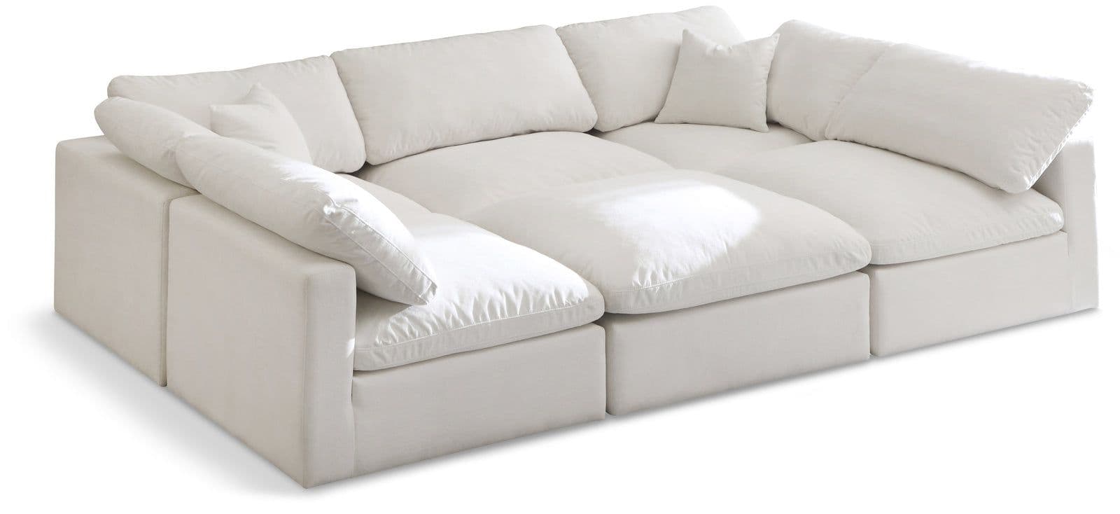 Selene 105" Cream Velvet Upholstered Standard Comfort Sectional, 6-Piece