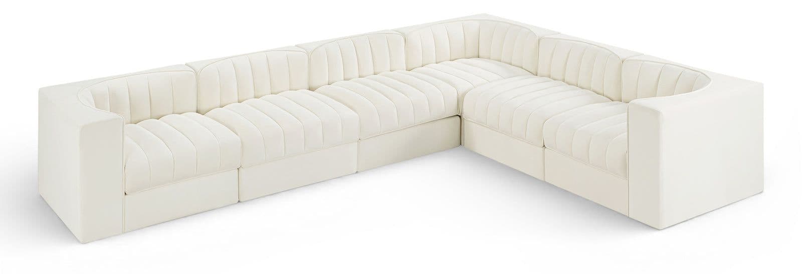 Talia Cream Velvet Performance Fabric Upholstered Sectional, 6-Piece (Style 4)