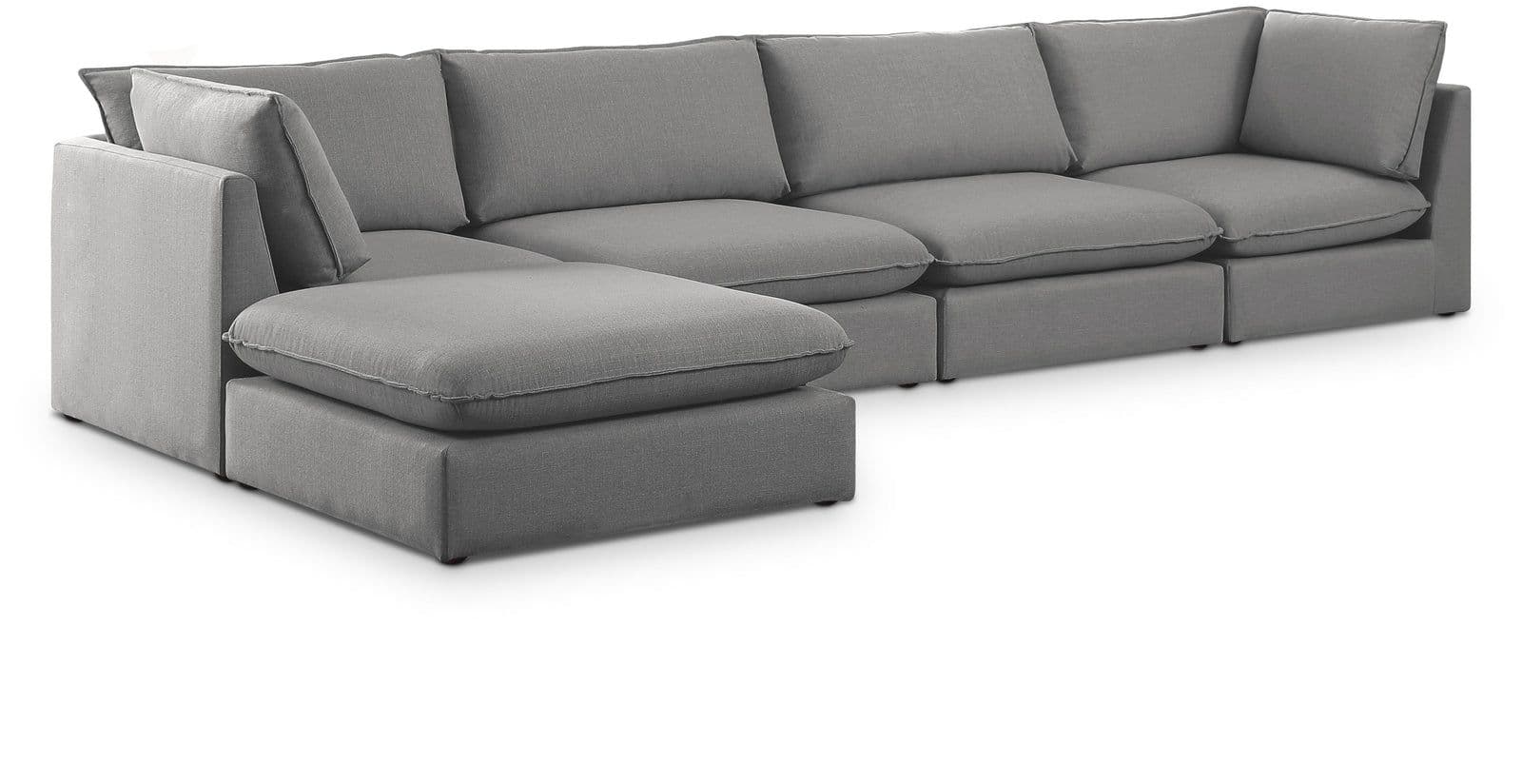 Linden 160" Grey Linen Textured Fabric Upholstered Sectional, 5-Piece (Style 2)