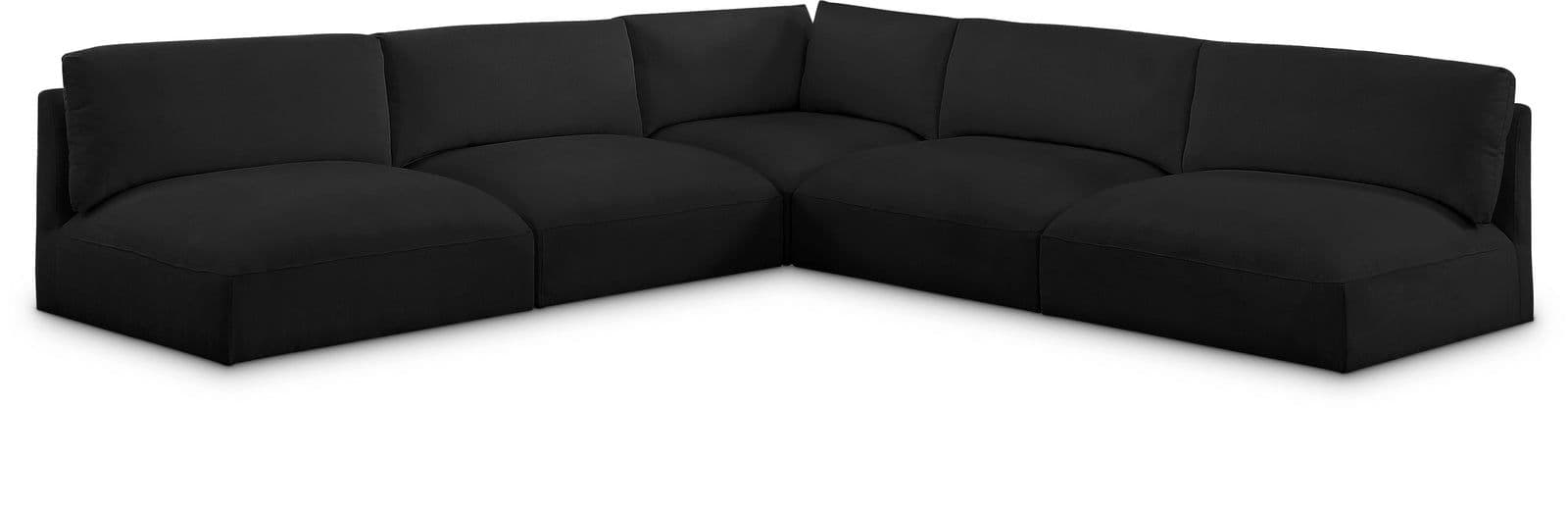 Hadley 114" Black Fabric Upholstered Sectional, 5-Piece