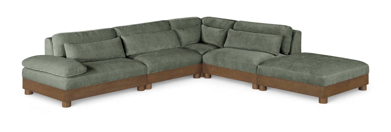 Kira 120" Green Chenille Fabric Upholstered Sectional, 5-Piece