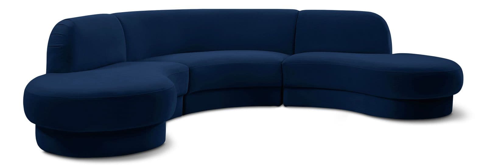 Sage 135" Navy Velvet Upholstered Sectional, 3-Piece