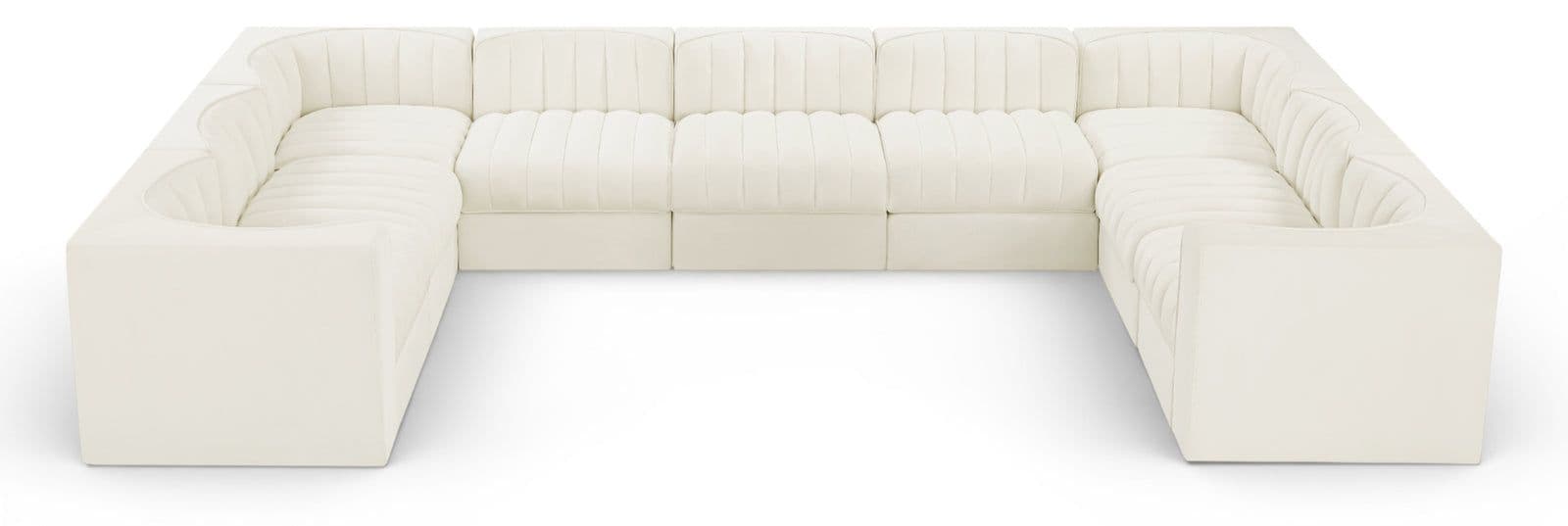 Talia Cream Velvet Performance Fabric Upholstered Sectional, 9-Piece (Style 2)