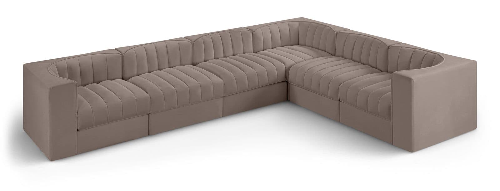 Talia Taupe Velvet Performance Fabric Upholstered Sectional, 6-Piece (Style 4)