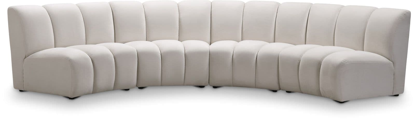 Isolde 148" Cream Velvet Upholstered Sectional, 4-Piece