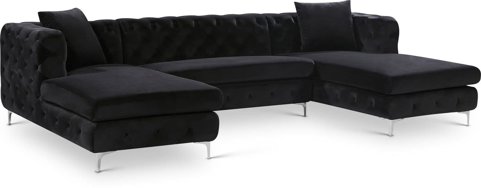 Greer 127" Black Velvet Upholstered Sectional, 3-Piece