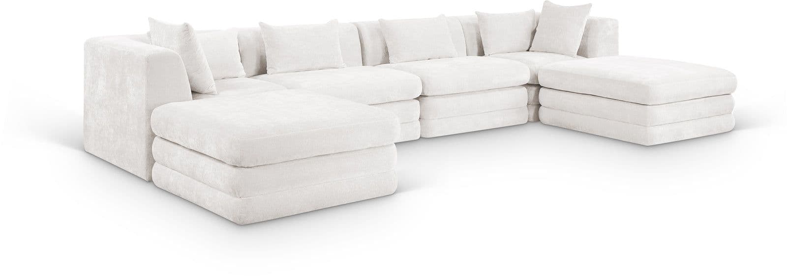 Willow 152" Cream Chenille Fabric Upholstered 6Pc. Sectional, 6-Piece (Style 2)