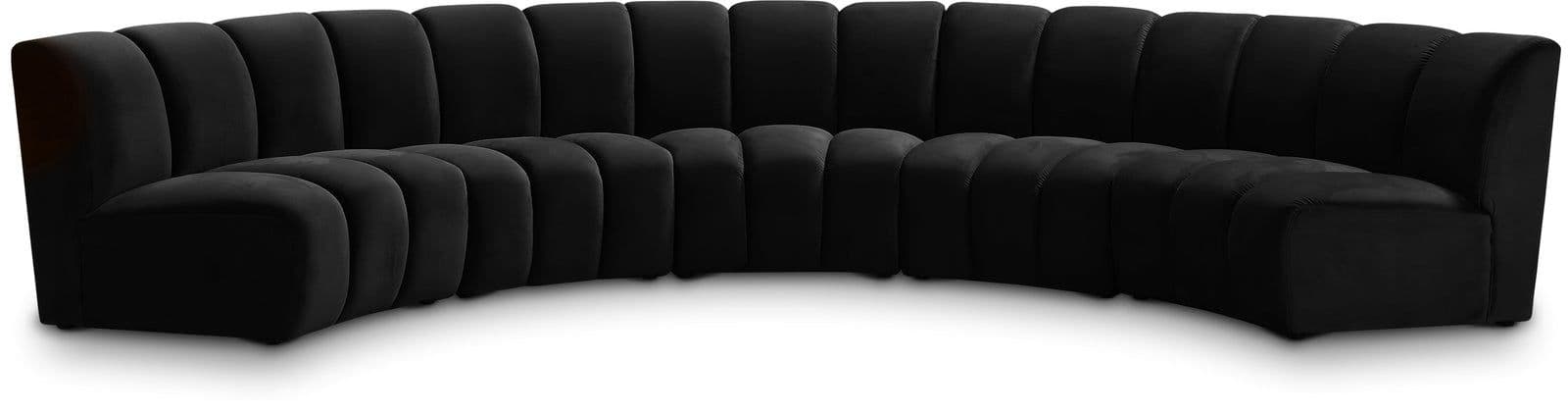 Isolde 167" Black Velvet Upholstered Sectional, 5-Piece