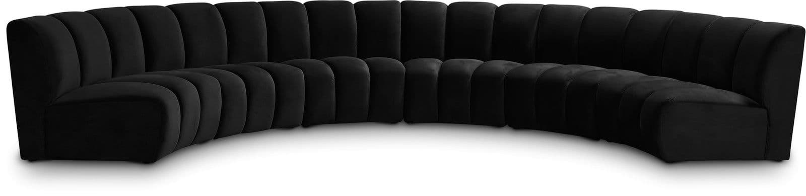 Isolde 176" Black Velvet Upholstered Sectional, 6-Piece