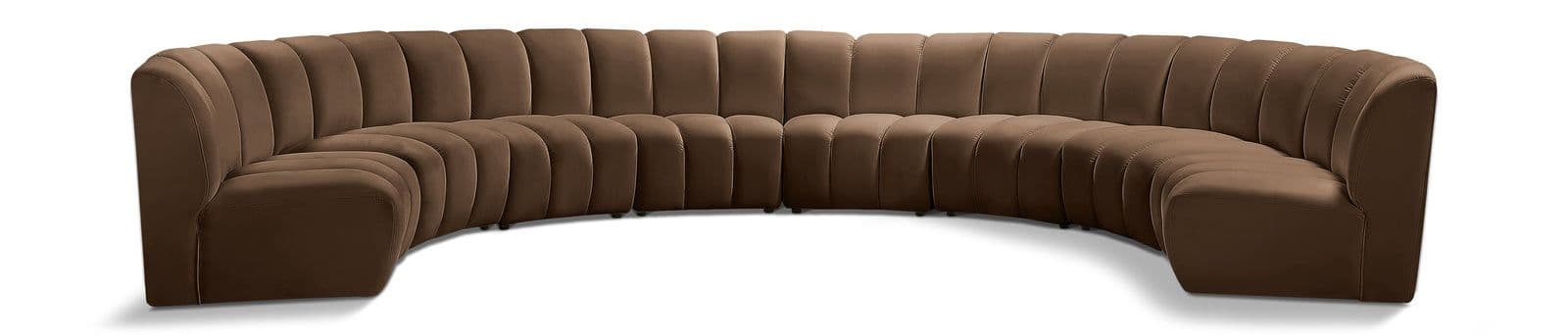 Isolde 183" Brown Velvet Upholstered Sectional, 8-Piece