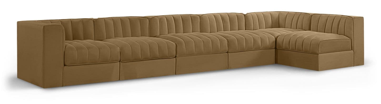 Talia Saddle Velvet Performance Fabric Upholstered Sectional, 6-Piece (Style 5)