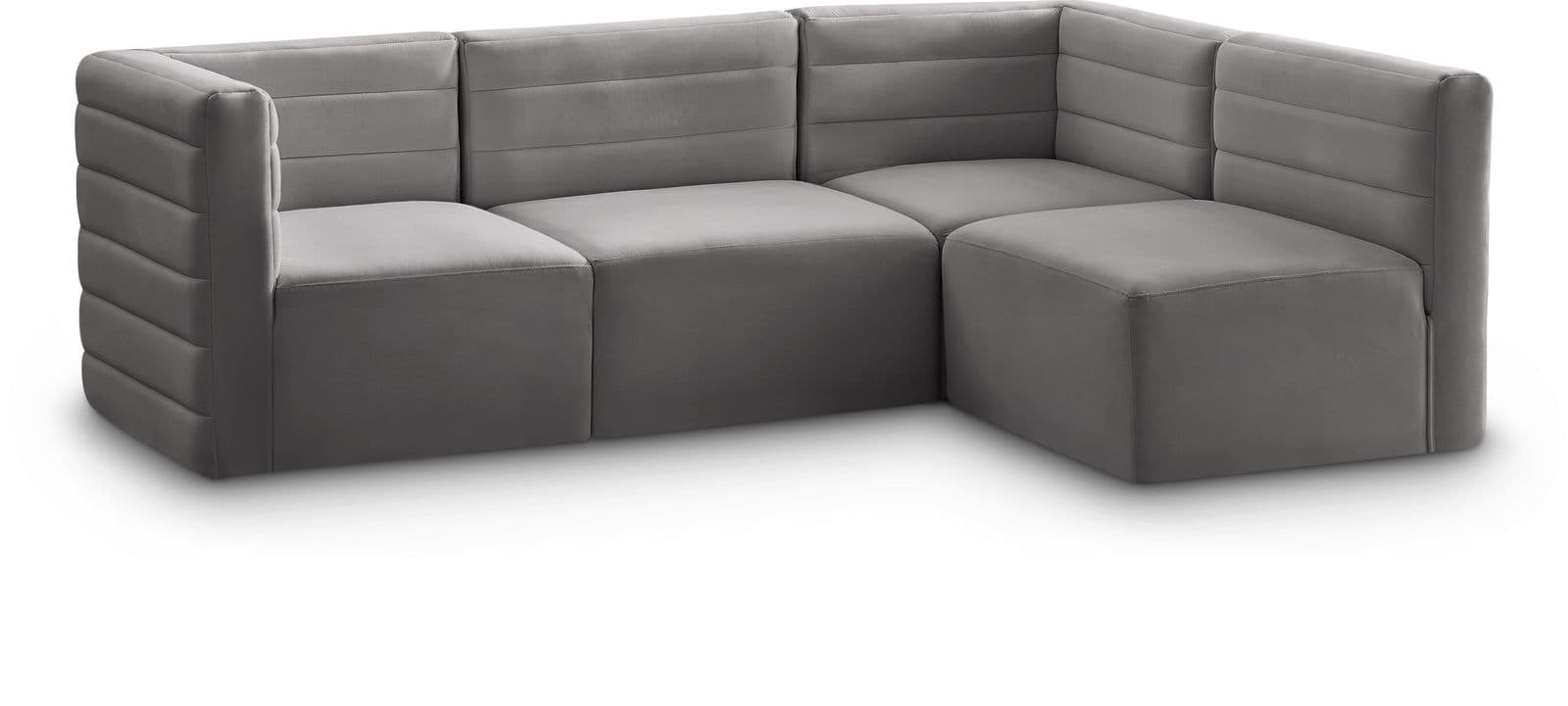 Opal 95" Grey Velvet Upholstered Comfort Sectional, 4-Piece