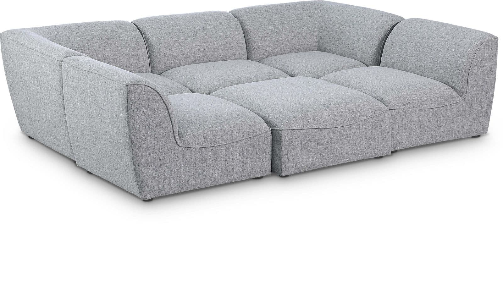 Greer 109" Grey Linen Textured Fabric Upholstered Sectional, 6-Piece