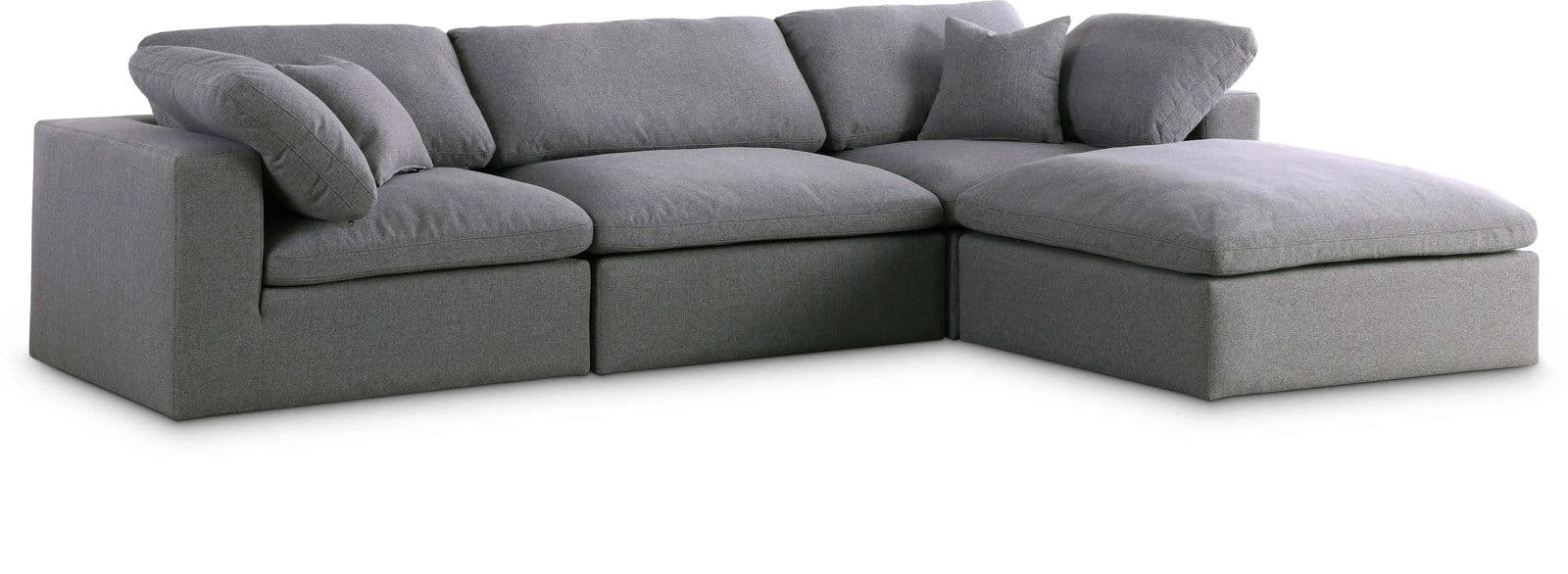 Camden 119" Grey Linen Textured Fabric Upholstered Deluxe Comfort Sectional, 4-Piece