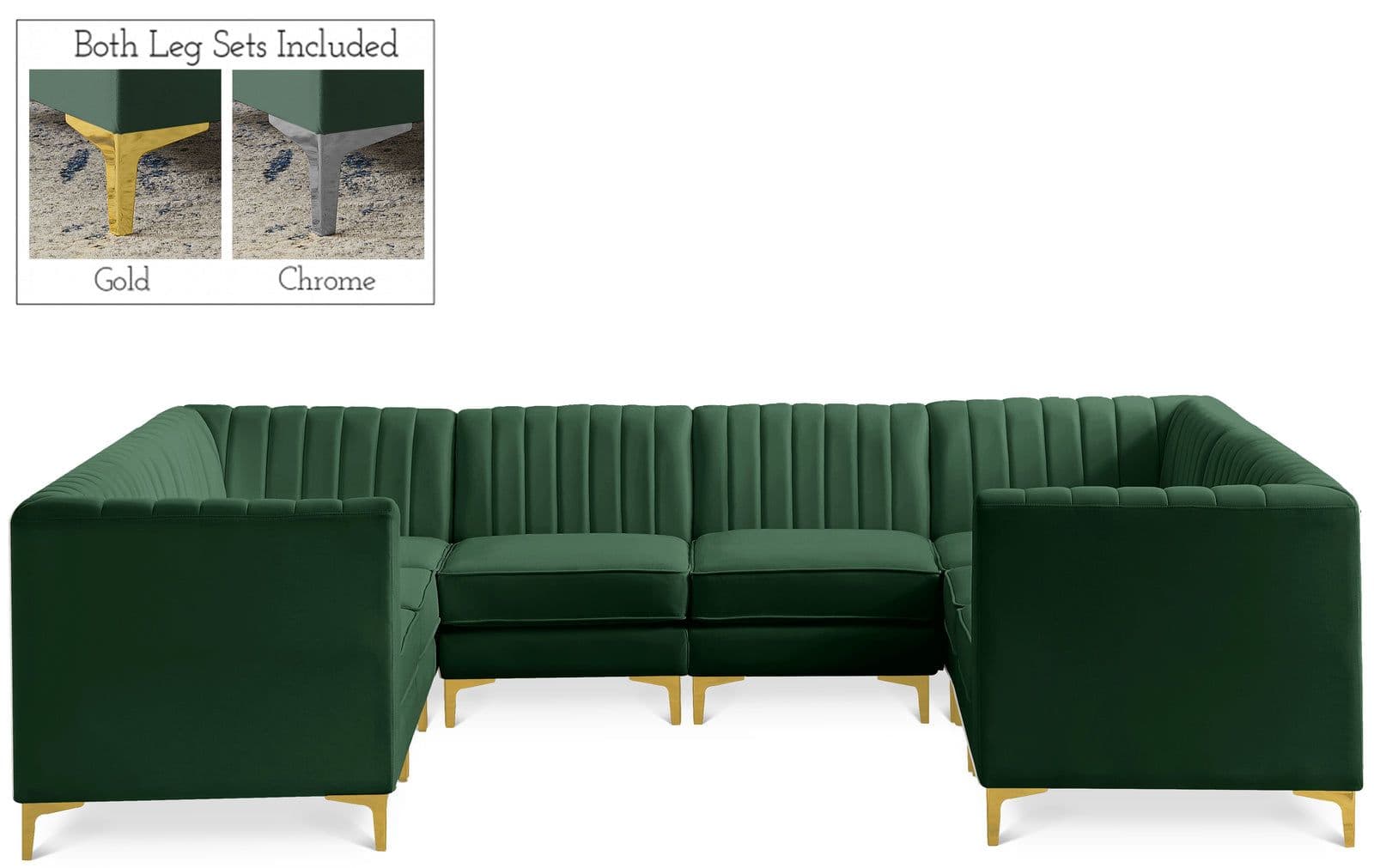 Quinn 116.5" Green Velvet Upholstered Sectional, 8-Piece