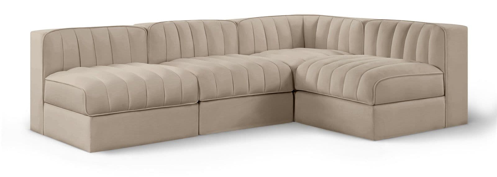 Talia Beige Velvet Performance Fabric Upholstered Sectional, 4-Piece
