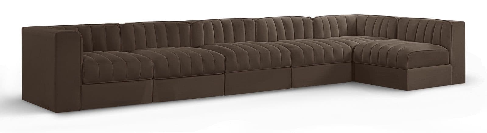 Talia Brown Velvet Performance Fabric Upholstered Sectional, 6-Piece (Style 5)