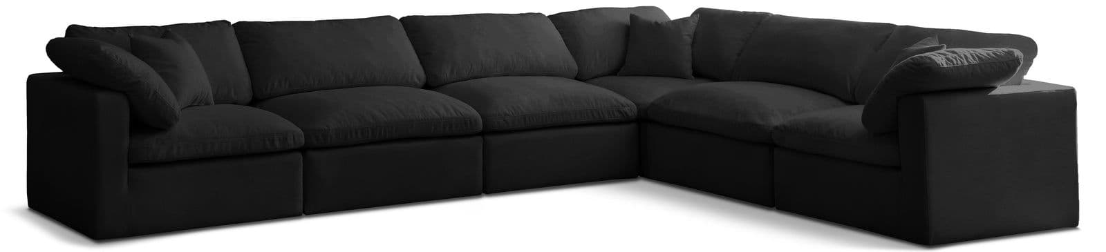 Selene 140" Black Velvet Upholstered Standard Comfort Sectional, 6-Piece