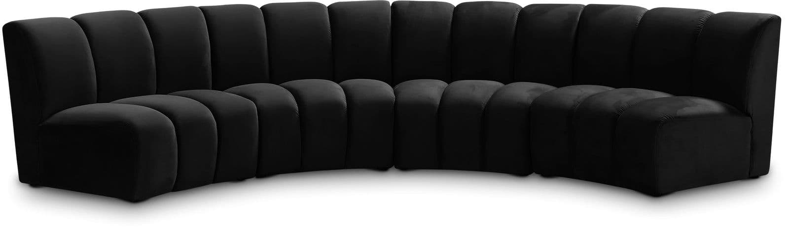 Isolde 148" Black Velvet Upholstered Sectional, 4-Piece