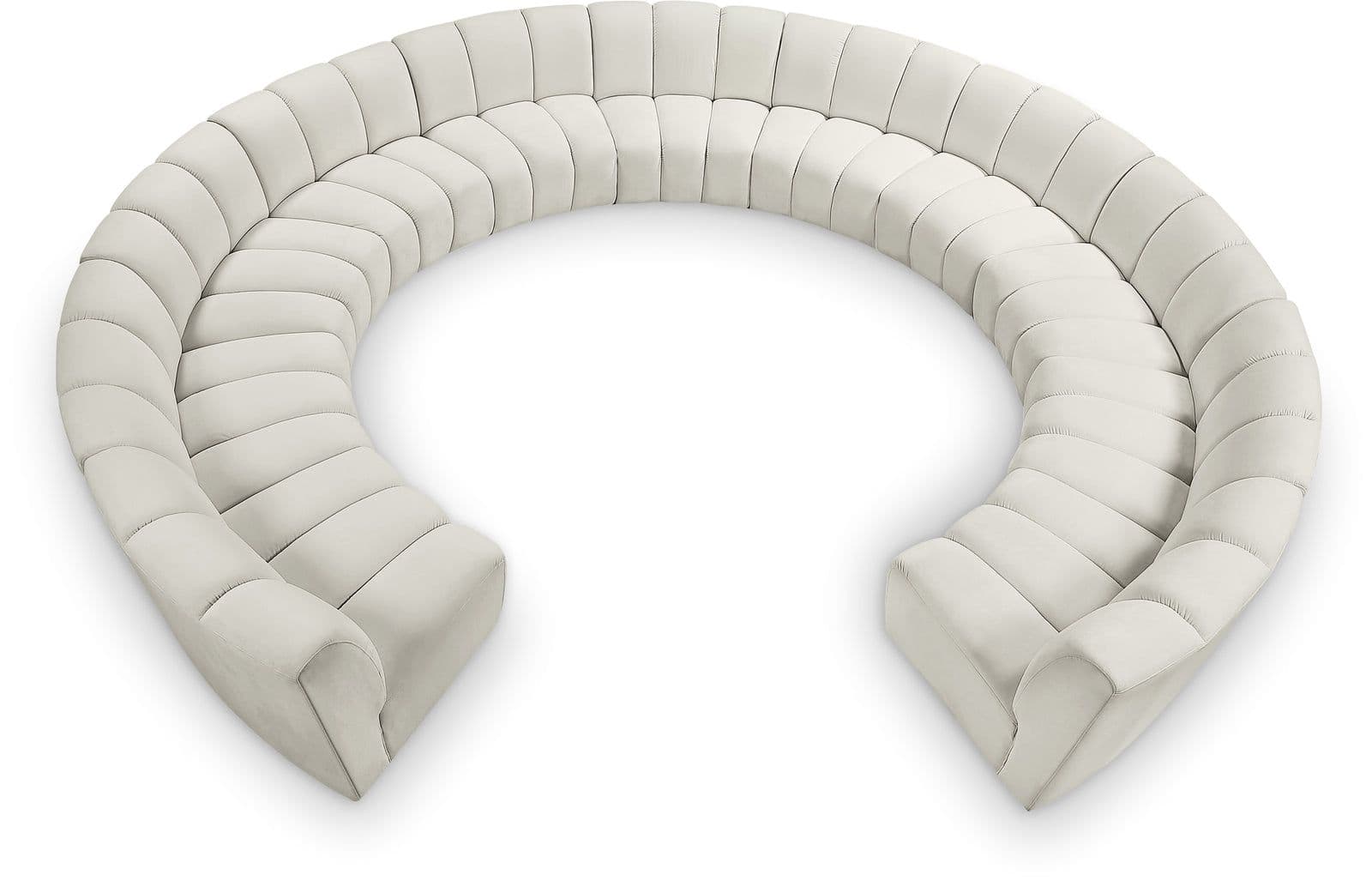 Isolde 178" Cream Velvet Upholstered Sectional, 11-Piece