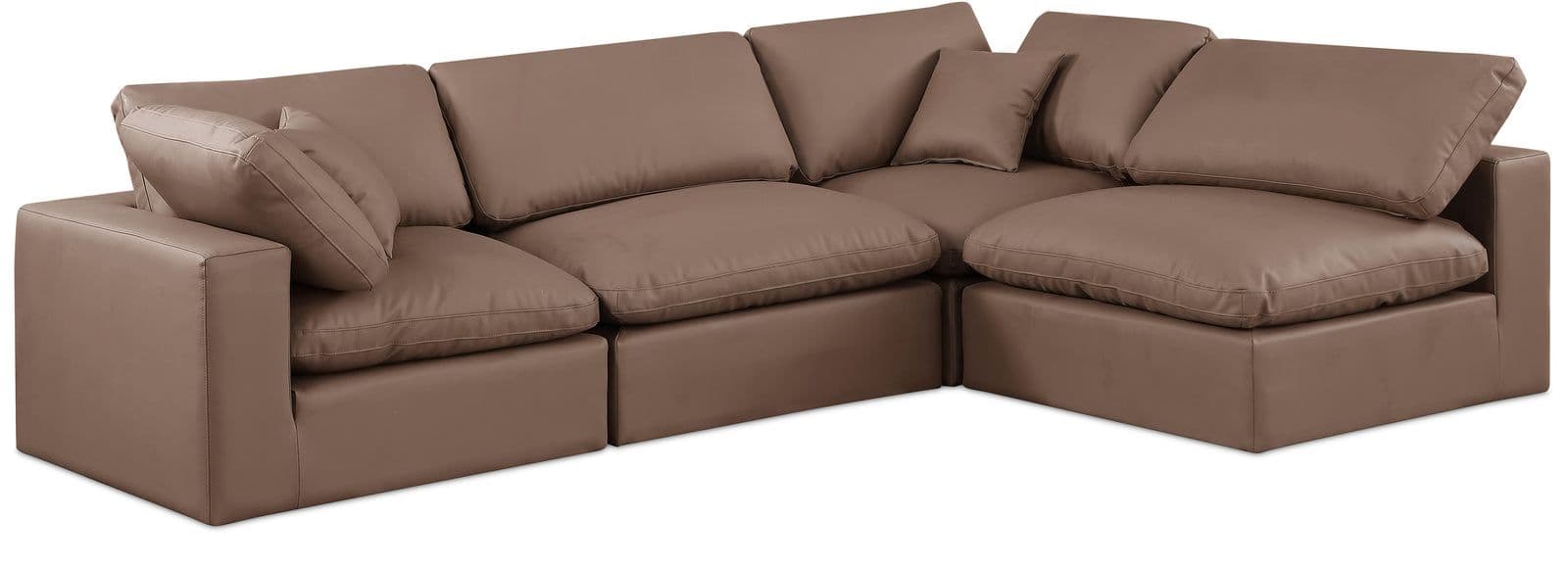 Farrah 119" Brown Vegan Leather Upholstered Sectional, 4-Piece (Style 2)